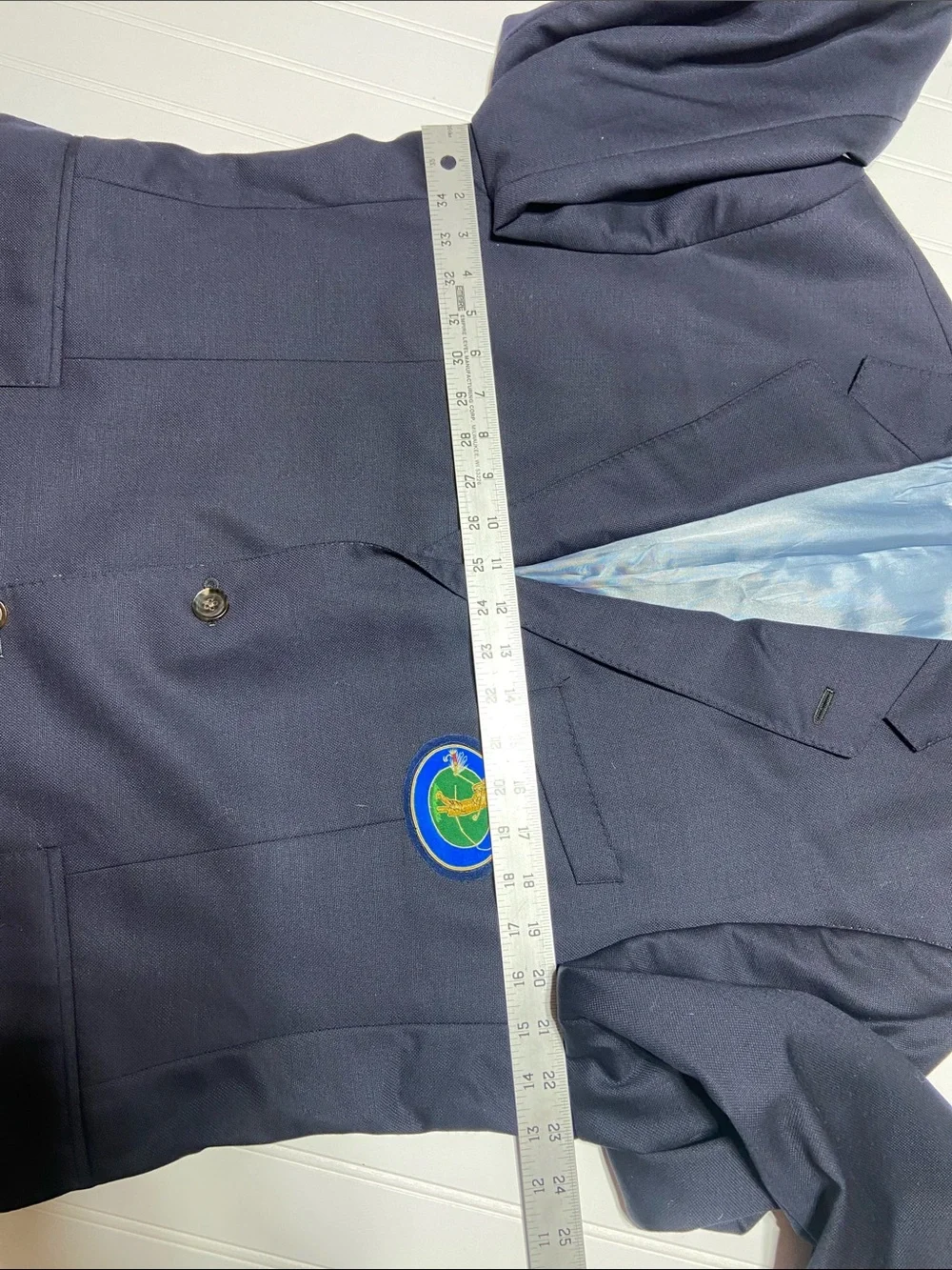 Peter Millar Sport Coat Blazer‎ 44R Navy Wool 2-Button Golf/FLy Fishing Patch